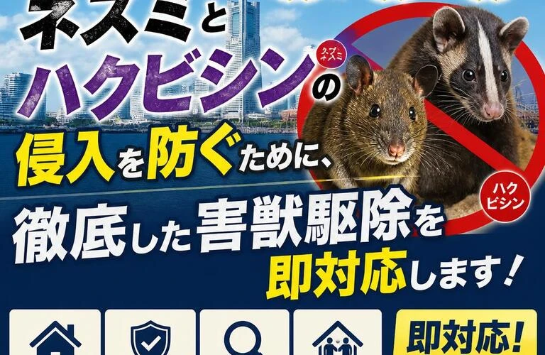 横浜市のネズミとハクビシンの侵入を防ぐために、徹底した害獣駆除を即対応します！
