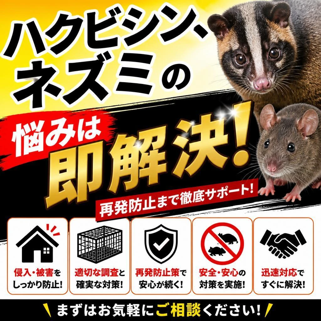 ハクビシン、ネズミの悩みは即解決！